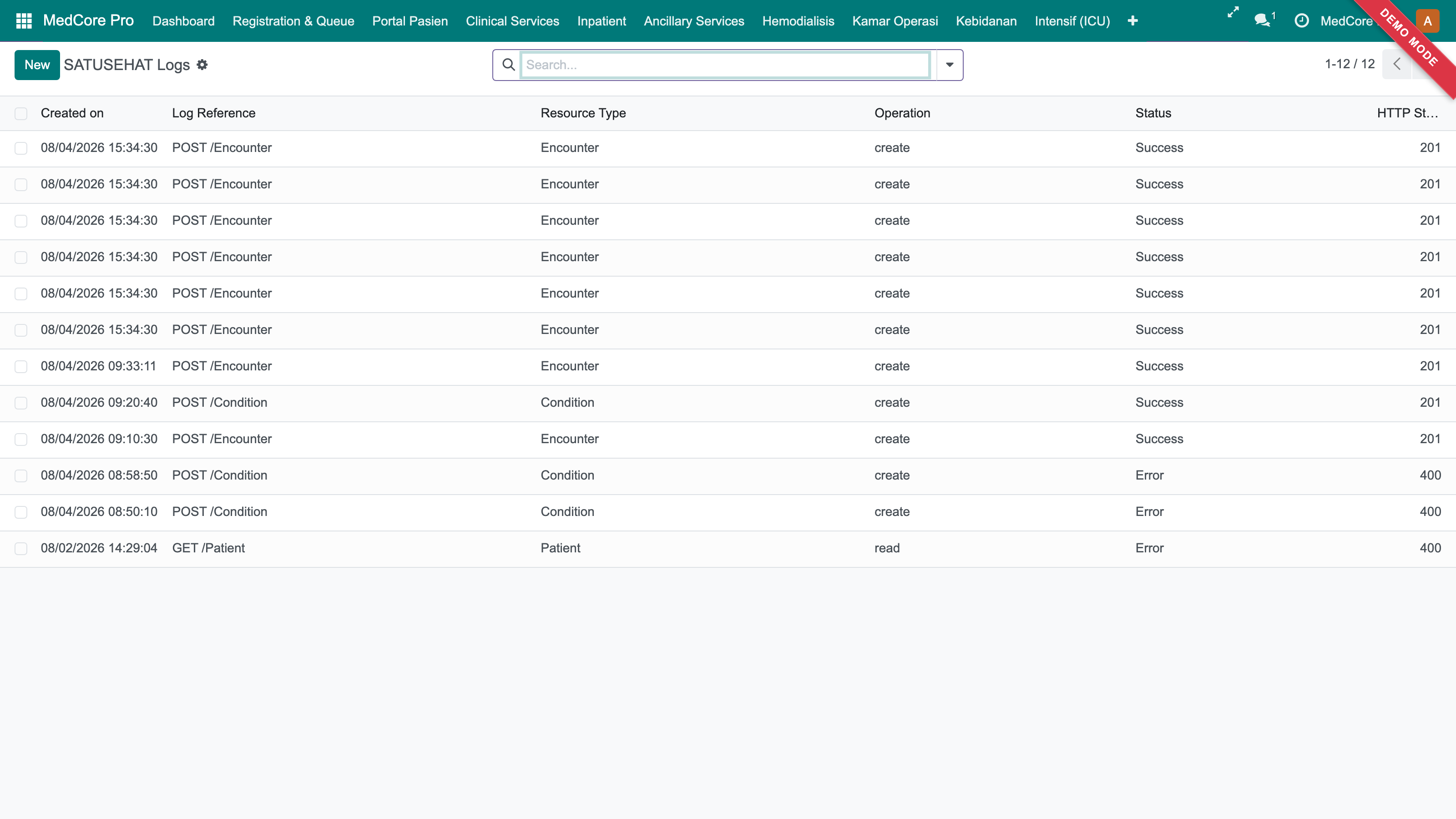 Medcore Pro &mdash; Log Pengiriman SATUSEHAT