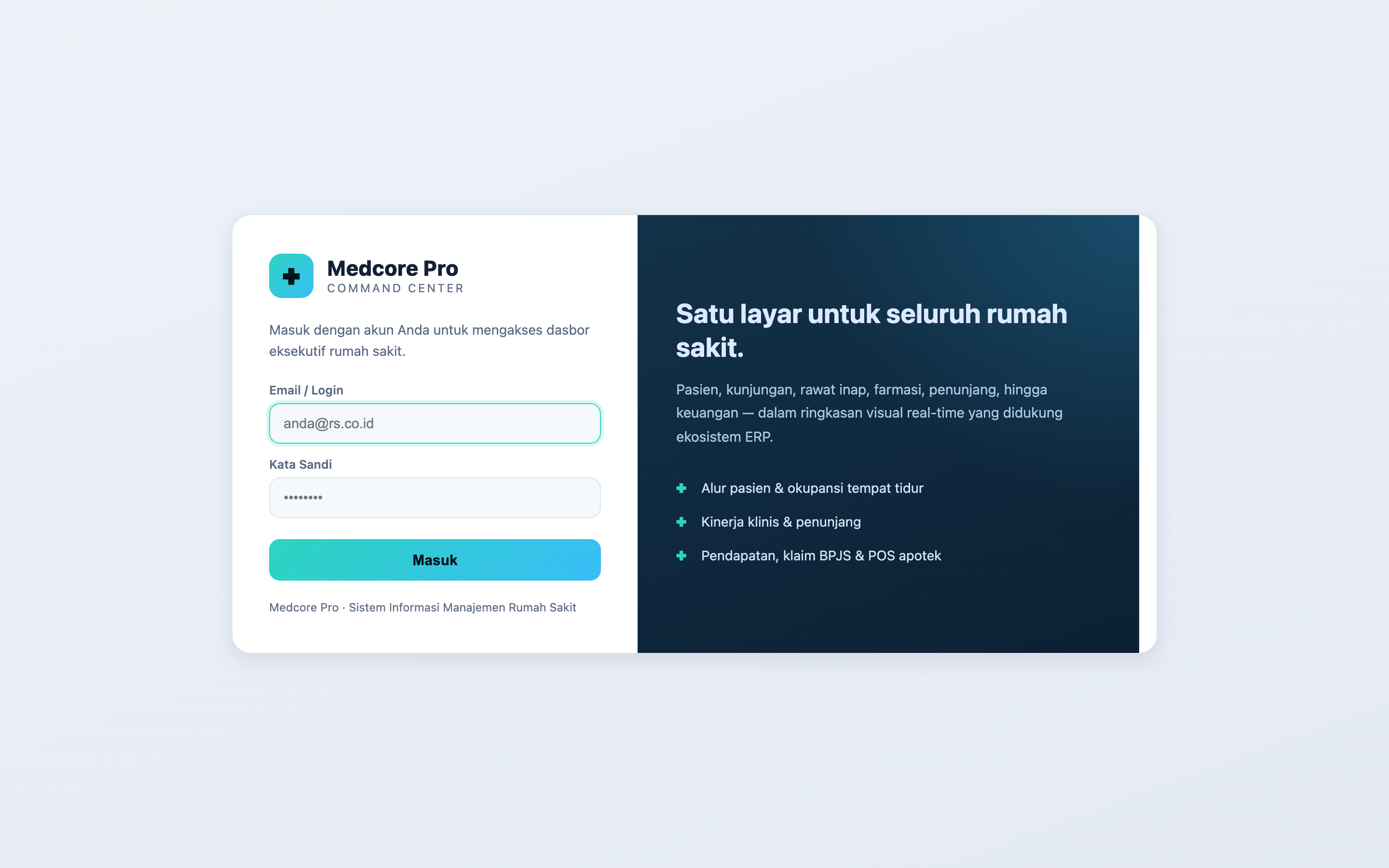 Dasbor Medcore Pro &mdash; Masuk